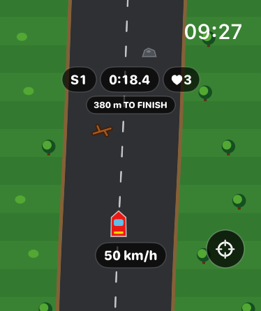 Tilt Racer running in the Meadow scene on Apple Watch