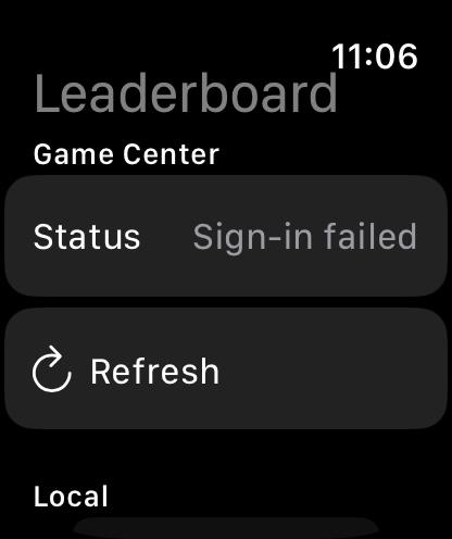 Dogfight leaderboard screen showing Game Center status and local score history